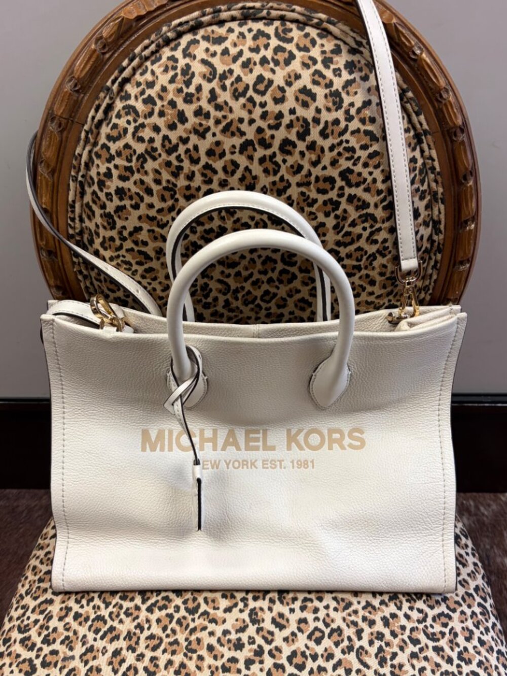 Michael Kors Cooper Large Ivory Pebbled Leather Logo Tote Bag